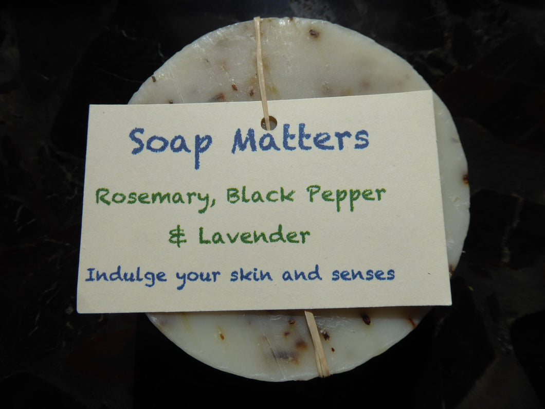 Soap Matters Natural Soap Labelled Rosemary, Black Pepper and Lavender natural soap (the Sports Bar)